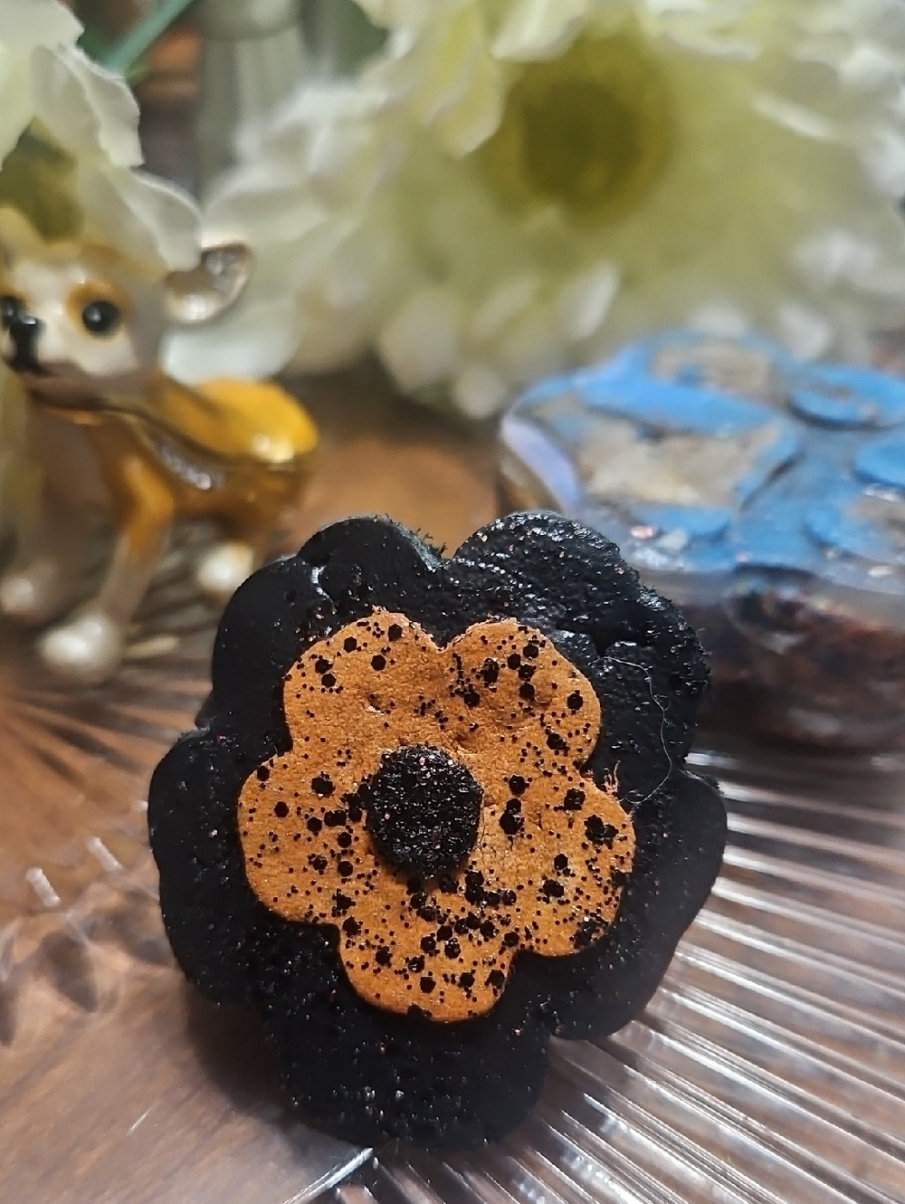 Hand Crafted Genuine Leather Flower Dog Collar Charm NEW